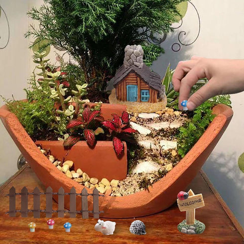 Rockery Garden Accessories Miniature Garden Bridge Figurines Garden Decor Mini Lighthouse Water Well Mini Figurines Ornament for Micro Landscape Y...
