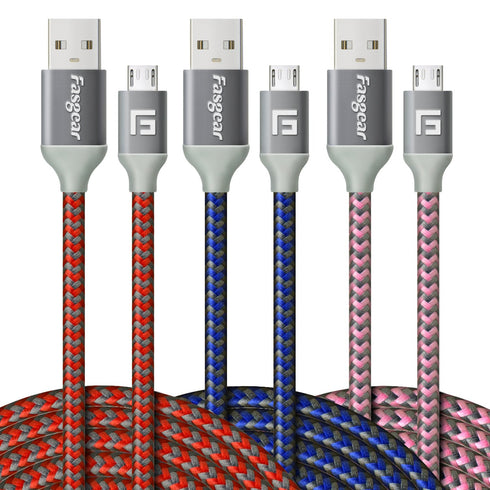 Fasgear Micro USB 2.0 Cables 3 Pack 10 ft 2.4A Fast Charging Braided Micro-B 2.0 Charger Cord Compatible for Android Phone/PS4 Controller/Samsung ...
