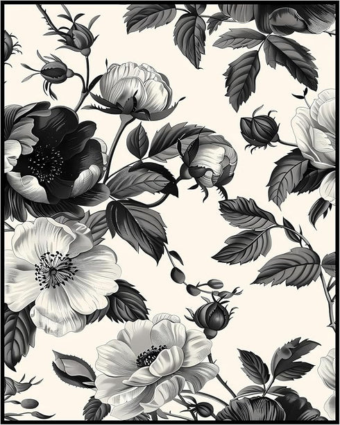 Posterizer 1 pcs-gray flowers-white background-minimal decor-Floral & Botanical Art-Abstract & Modern Art-Decor for Home & Office- UNFRAMED Wall A...