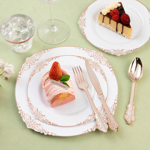 75PCS Rose Gold Plastic Silverware for 25 Guests, Heavy Duty Rose Gold Disposable Utensils Sets, Includes 25 Forks, 25 Spoons, 25 Knives, Elegant ...