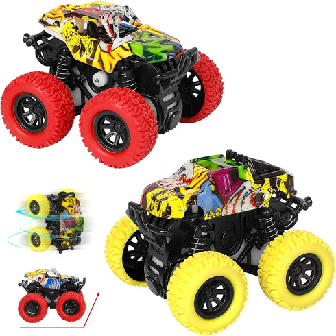 M SANMERSEN Car Toys for Toddlers 1-3, 2 Pack Monster Toys Truck 360° Rotating Stunt Cars - Push and Go Toy Cars Boys Girls Birthday Christmas Eas...