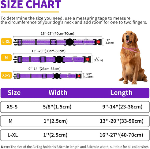 Dog Collar for Medium Large Breed Dogs with 360° Water Proof Airtag Holder, Padded Soft Reflective Nylon Pet Collar for Puppy Small Girl Boy Dogs,...