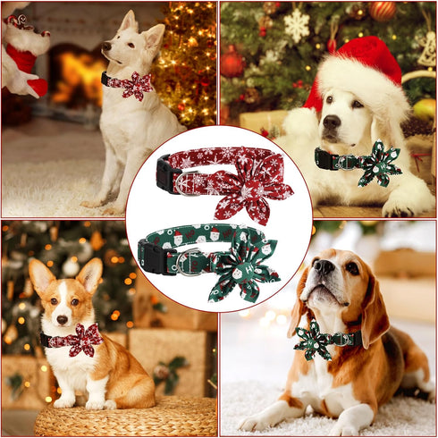 Christmas Dog Collar with Flower, Christmas Pet Collars Snowflake Dog Collar Stylish Adjustable Red Green Christmas Collars for Dogs(S)...