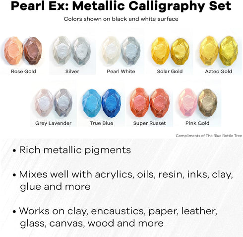 Jacquard Pearl Ex Pigment Powder Metallic Calligraphy Set 3 Gram Jars for Epoxy Resin, Watercolors, Calligraphy Ink & Clay...