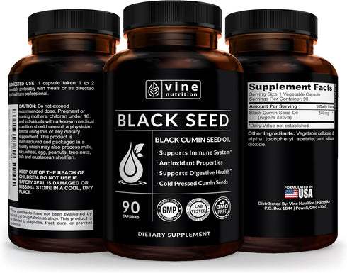 Black Seed Oil Capsules - Nigella Sativa - Immune Support Supplement Soft Gels - Cold Pressed Antioxidant Vegetarian Black Cumin Pills - 500 Milli...