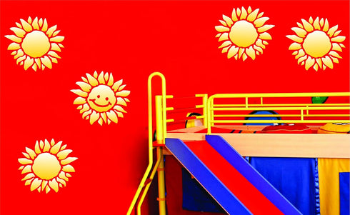 Sunshine Flower Stencil, 10 x 10 inch (M) - Large Flower Face Baby Childs Nursery Stencils for Painting Template...