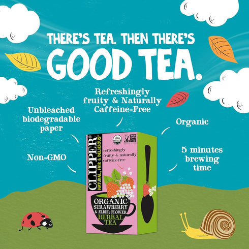 Clipper Tea Strawberry & Elderflower Herbal Tea – Caffeine Free, USDA Organic, Great Hot or Iced – Refreshingly Fruity, Natural, Fair & Delicious ...