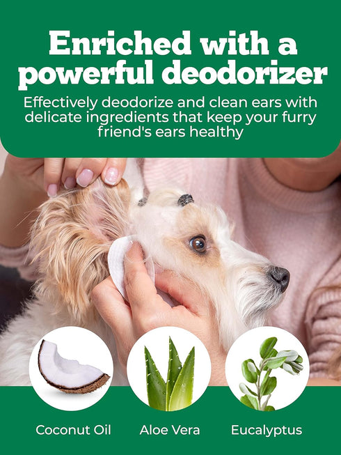 120ct Pet Ear Wipes for Dogs w/Itch Relief | Natural Coconut Oil, Eucalyptus & Aloe | Irritation Relief, Easy Otic Wax Cleaner Solution Pets...