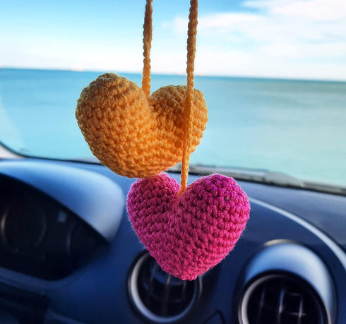 Hearts Crochet Handmade Car Rearview Mirror Hanging Ornament Car Interior Accessories...
