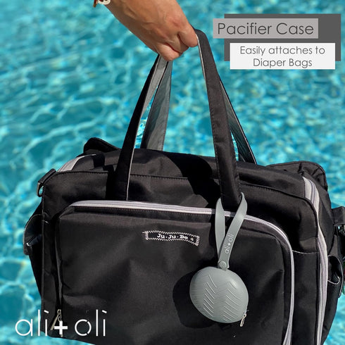 Ali+Oli BPA-Free Silicone Pacifier Holder Case (1-pk) Diaper Bag Accessory Newborn Travel Baby Pacifier Pouch (Grey)...