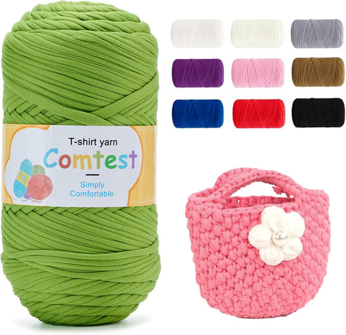 Comtest T-Shirt Yarn Knitting Yarn for DIY Bag Blanket Cushion Handmade Crochet Elastic Fabric Yarn 0.88Lb Green......