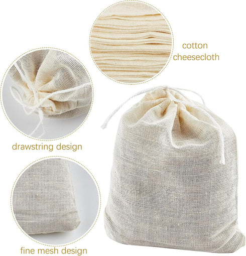 TUZAZO 50 Pack Reusable Tea Bags, Natural Unbleached Cotton Cheesecloth Bags for Straining, Drawstring Muslin Bags, Sachet Bags, Coffee Tea Brew B...