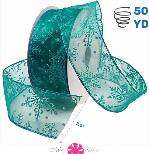 Morex Ribbon Snowflake Wired Sheer Glitter Ribbon, 2-1/2-Inch by 50-Yard Spool, Turquoise...