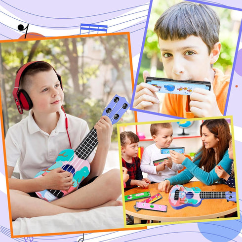 Kids Guitar 10" Musical Toy Guitar, Classical Mini Toddler Ukulele with 2 Extra Harmonica 16 Holes and 2 Guitar pick (Dinosaur)...