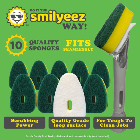 Smilyeez Heavy Duty Refill for Scrub Daddy Dish Daddy – (10 Pack) Dish Daddy Refills – Dish Daddy Sponge Replacement Head – Ideal for Dishwashing ...