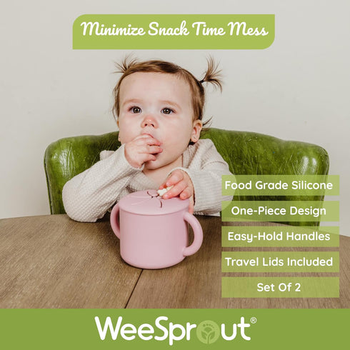 WeeSprout Snack Containers, Food Grade Silicone Cups, Spill-Proof Tops For Toddlers and Babies, Premium Hard Plastic Travel Lids, Dishwasher Safe,...