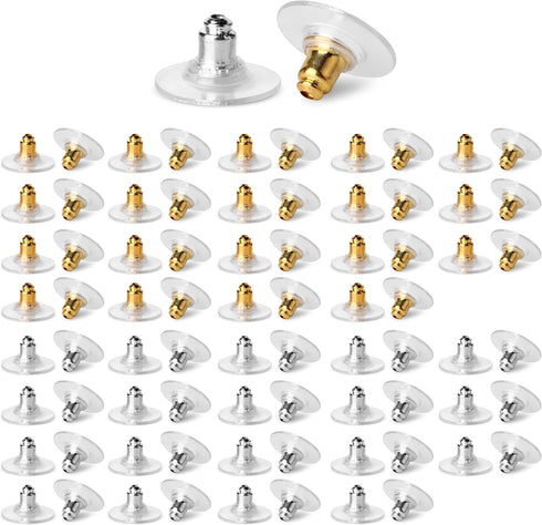 Mr. Pen Bullet Clutch Earring Backs - 76 Pcs, Gold & Silver, Rubber Backs for Studs & Pierced Earring Stoppers...