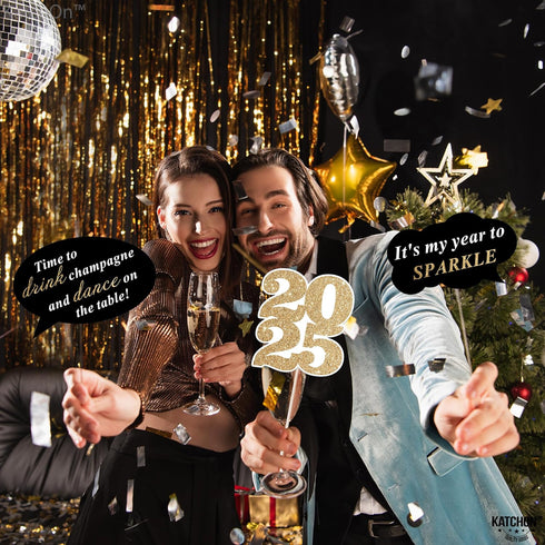 KatchOn Photo Booth Props for New Years Eve 2025 - Huge Pack of 35 | Happy New Year Decorations and Party Supplies...