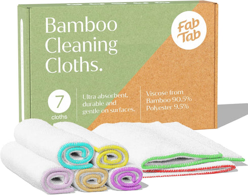 Premium Bamboo Cleaning Dish Cloths - 7 Pack | Reusable & Hygenic Ultra-Absorbent Washing Cloth For Home & Car | Ideal for Dusting, Kitchen, House...