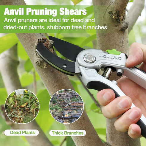 WORKPRO Garden Anvil Pruning Shears, 8" Garden Pruning Scissors Heavy Duty with Ergonomically Design Handle, Labor-Saving Garden Clippers Hand Too...