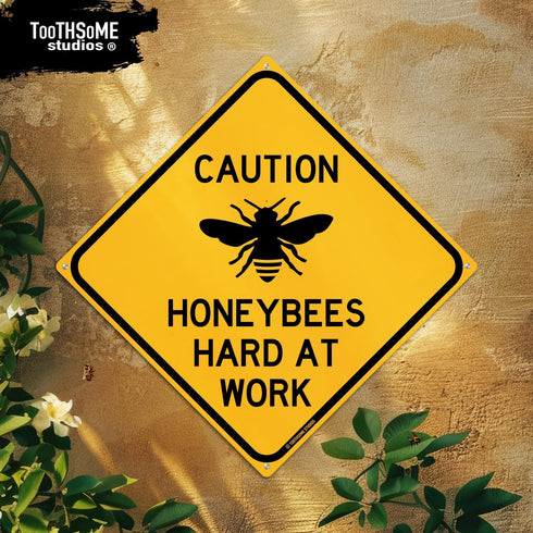 Caution Honeybees Hard At Work 12" x 12" Tin Road Sign Indoor Outdoor Beekeeping Apiary Theme Shed Garden Home Decor...
