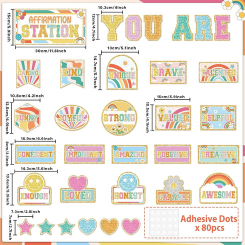Hippie Affirmation Station Bulletin Board Set Groovy Bulletin Board for Classroom Decor Rainbow Mental Health Posters Positive Affirmations Accent...