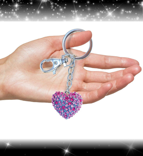 Puzzled Pink Heart Keychain - Silver 3D Sparkling Crystal Rhinestone Keychain, Stylish Silver Metal Alloy Heart Shaped Bag Pink Keychain, Cute Pin...