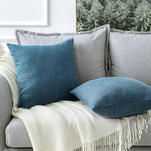OTOSTAR Linen Throw Pillow Covers Set of 2 Decorative Square Pillowcases Cushion Covers 22x22 Inch for Home Decor Sofa Bedroom Car 55 x 55 CM Blue...