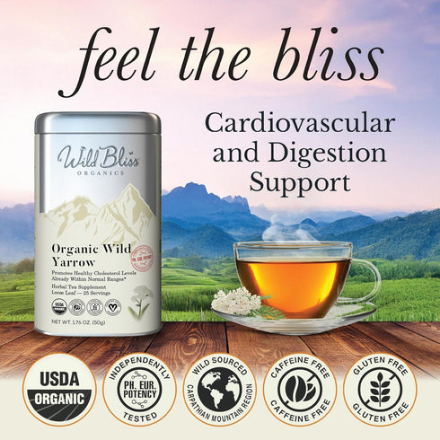 Wild Bliss Organic Yarrow Tea - Caffeine Free Loose Leaf Herbal Tea - Pharmacopoeia Potency - 1.76 Ounces - 25 Servings...
