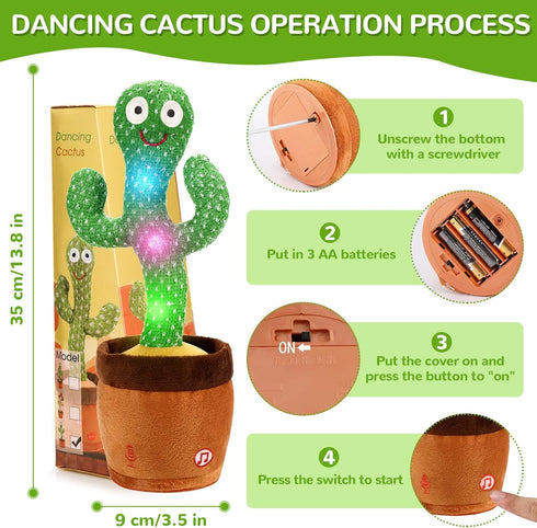 Dancing Cactus Toy Talking Cactus Singing and Repeat What You Say for Baby Cactus Plush Toy Mimicking Electric Toy with Lighting Interactive Toy f...