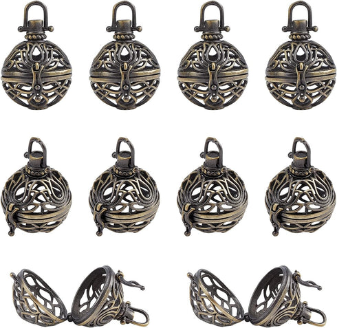 arricraft 10pcs Cage Pendants, Brass Locket Charms, Chime Ball Pendants, Locket for Necklaces Jewelry Making Supplies-Antique Bronze...