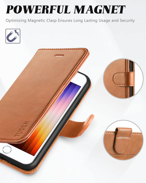 TUCCH Case Wallet for iPhone SE 2022 5G/Phone 7/8/SE 2020, PU Leather Flip Folio with Card Slot Stand Magnetic TPU Shockproof Inner Shell Compatib...