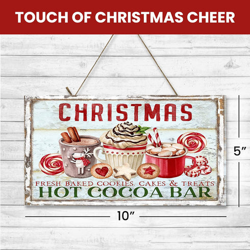 Christmas Hot Cocoa Bar Decor Hanging Wood Wall Sign - Wall Hanging House Decor w/Christmas Wall Art Design - Home Decor Art Accessories - Twisted...