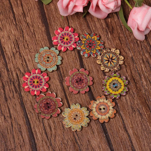 AKOAK 100 Pieces of Wooden Buttons Simple Retro Style Sunflower Buttons Classical Pattern Design Cartoon Children Decorative Buttons (15 MM)...