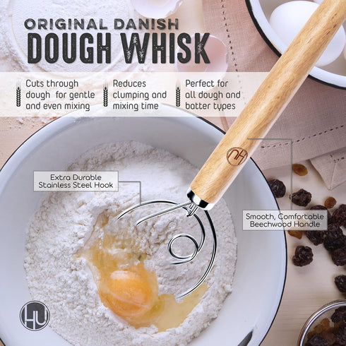 LHU Bread Making Tools and Supplies - Set of 3 - Danish Dough Whisk, Bread Lame, Bench Scraper - Dough Hook with Bread Scraper, Lame Bread Tool, B...
