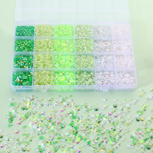 14400PCS Green Flatback Pearls Rhinestones,B7000 Jewelry Glue with Flat Back Pearl and Resin Rhinestones for Crafts,Tumblers,Shoes,Nails,Face Art,...