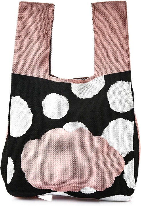 Women Small Crochet Hobo Purse Panda Patterns Knitted Knot Top-handle Tote Bag Wristlet Handbag For Shopping Work Daily...