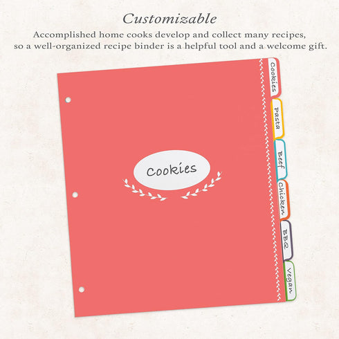 Jot & Mark Recipe Binder Tab Dividers with Blank Labels | 6 Customizable Organizer Dividers for 8.5" x 11" 3-Ring Binders (Rainbow)...