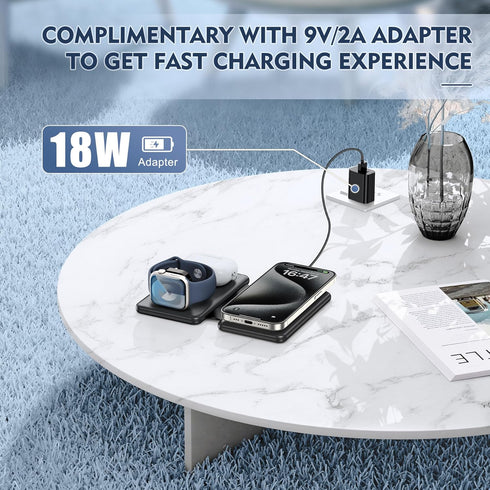 Wireless Charger iPhone - 3 in 1 Charging Station for Apple Devices for iPhone 15 14 13 12 Pro Max Plus - Foldable Magnetic Charging Pad for Apple...