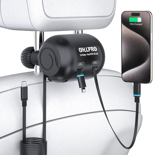 OHLPRO 2 in 1 Backseat Car Charging Station Box, 45W Fast Charge Multi Retractable Car Charger for iPhone/Samsung and Tablets, for Lyft Uber Drive...