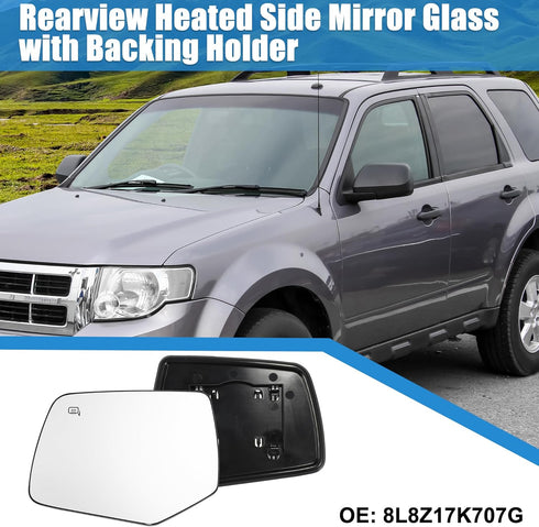 X AUTOHAUX Car Left Rearview Heated Side Mirror Glass for Ford Escape 2008 2009 8L8Z17K707G Replacement Heated Mirror Glass with Backing Holder...