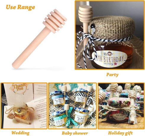 Premium 50-Pack 3 Inch Mini Wooden Honey Dipper Stick, Individually Wrapped,Pefect for Wedding Shower Party Favors Honey Jar spoon or Honey Wands ...
