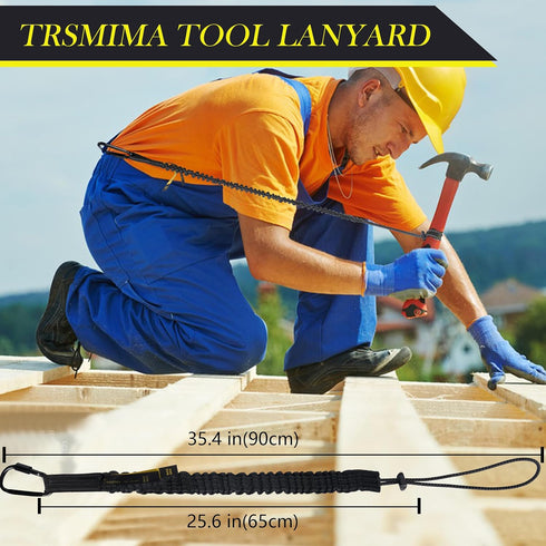 TRSMIMA Safety Tether Lanyard Tool - 2 pack Fall Protection Retractable Lanyard with Single Aluminum Screw Lock Carabiner Metal Buckle Adjustable ...