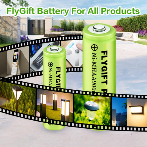 AA Rechargeable Batteries Solar Battery for Garden Lights, Double A 900mAh 1.2V Batteries Pre-Charged for Solar Lights, Pathway Lights, Lawn Lamps...