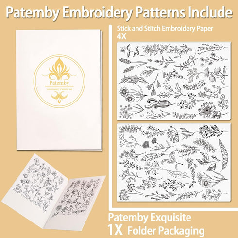 Patemby 100Pcs Water Soluble Embroidery Stabilizers, Stick and Stitch Embroidery Paper with Pre-Printed Flowers and Leaves Pattern Transfers for H...