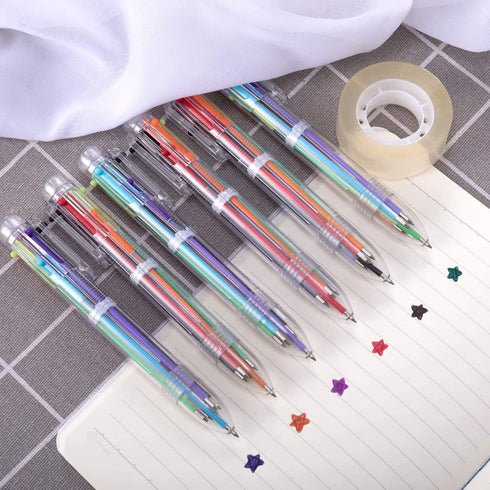 EEOYU 6 Pack Multicolor Pens 0.5mm 6-in-1 Retractable Ballpoint Pens 6 Colors Transparent Barrel Ballpoint Pen for Office School Supplies Students...