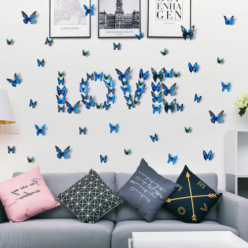 LiveGallery 72 PCS Removable 3D DIY Beautiful Butterfly Wall Decals Blue Butterflies Art Decor Wall Stickers Murals for Kids Baby Boy Girls Bedroo...