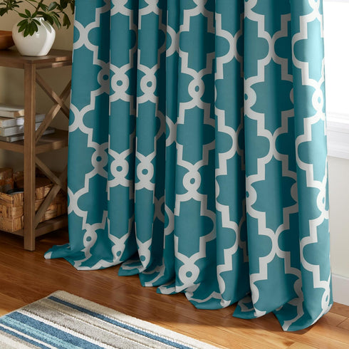 TOWN & COUNTRY EVERYDAY Ironwork Geo Trellis Sateen Indoor Curtains, Room Darkening Blackout, Grommet Top, Energy Efficient, 2-Pack Set, 52"x96", ...