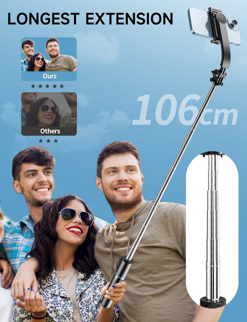 42" Selfie Stick Tripod with Fill Light Extendable Phone Tripod Stand All-in-1 Selfie Stick Travel Tripod with Detachable Remote & Phone Holder Ce...