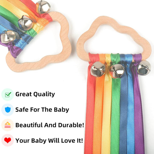 MEROCO Rainbow Hand Kite Toys Bells,Rainbow Ribbon Sensory Toy for Babies 0-6 6-12 Months Montessori Baby Toys Baby Rattle Creative Learning Waldo...